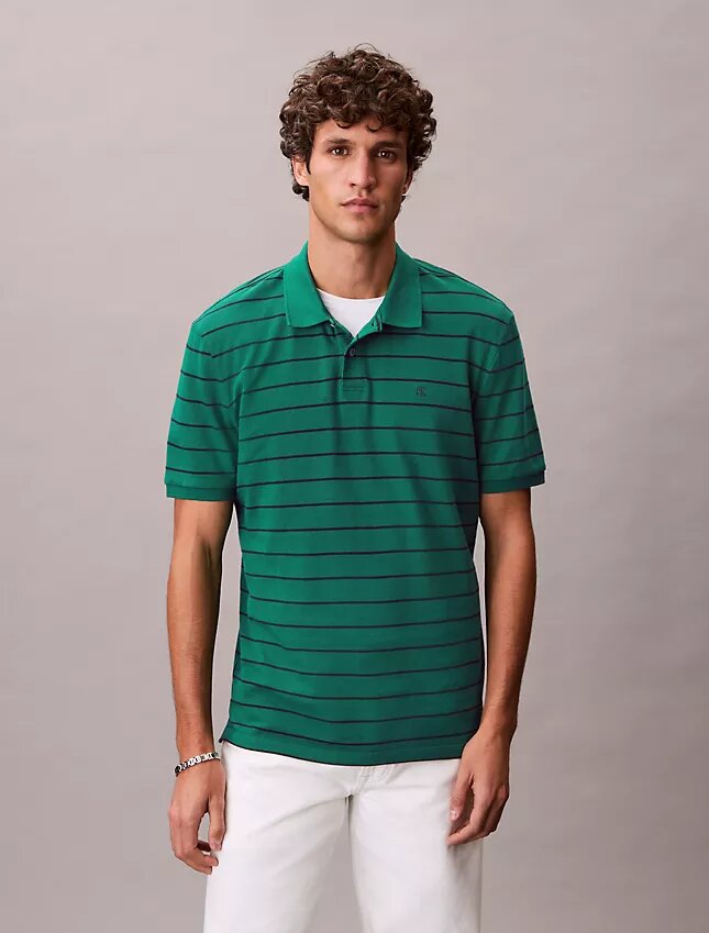 Polo clásico de rayas de piqué de algodón Polo clásico de rayas de piqué de algodón