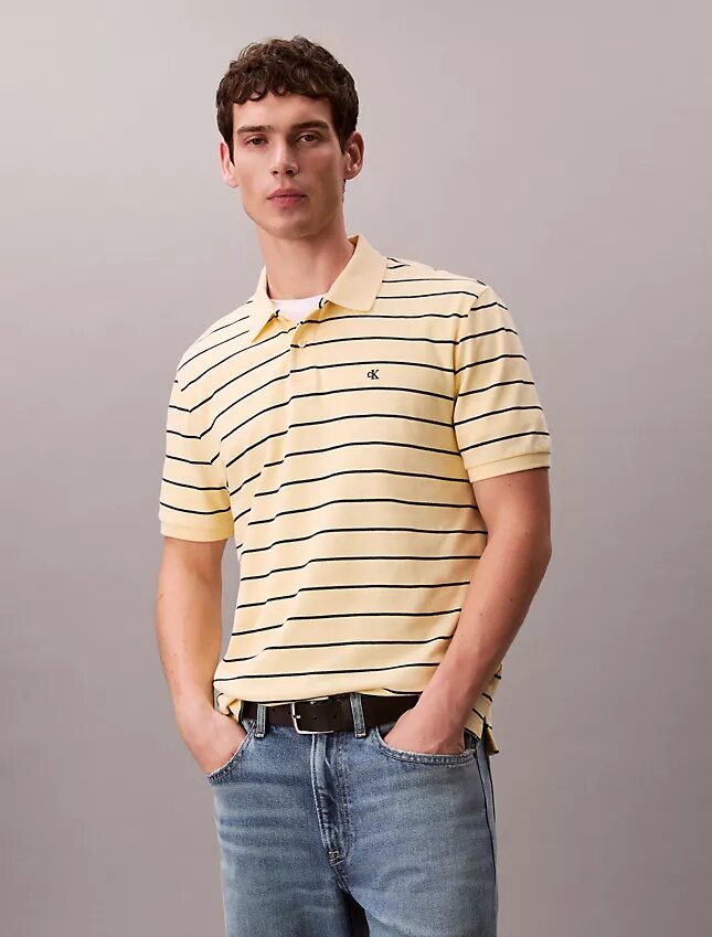 Polo clásico de rayas de piqué de algodón Polo clásico de rayas de piqué de algodón