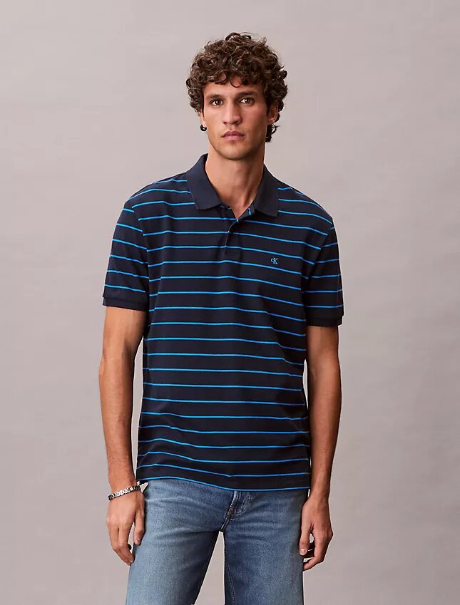 Polo clásico de rayas de piqué de algodón Polo clásico de rayas de piqué de algodón