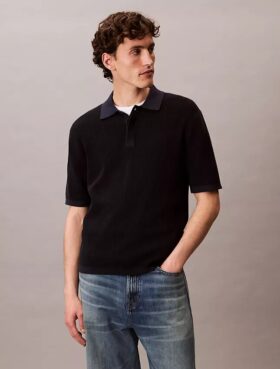 Polo de punto waffle de algodón suave