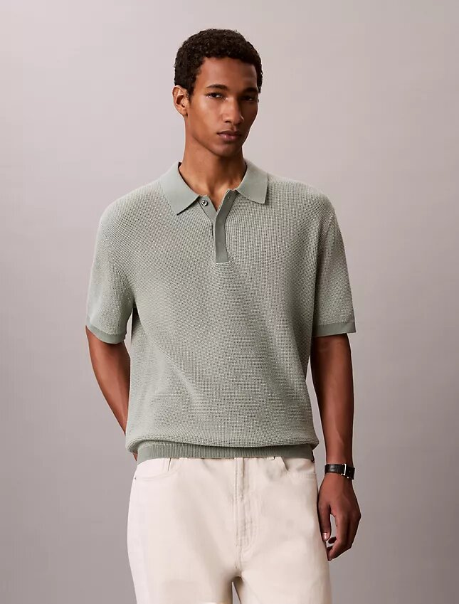Polo de punto waffle de algodón suave Polo de punto waffle de algodón suave