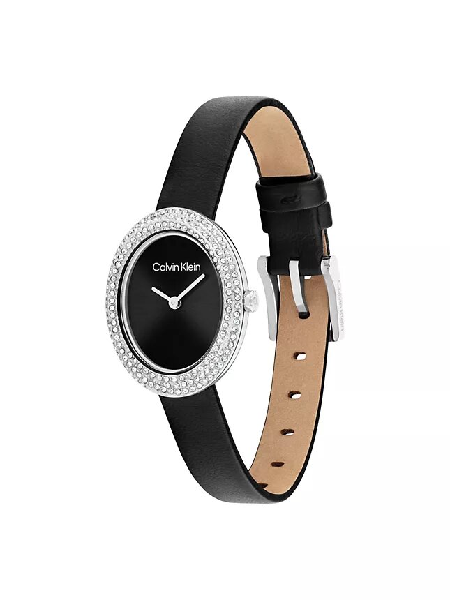 Reloj con bisel contorneado, esfera ovalada y correa de piel Reloj con bisel contorneado, esfera ovalada y correa de piel