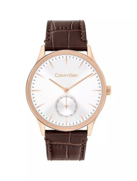 Reloj con esfera cepillada y correa de piel