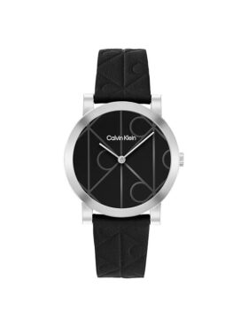 Reloj con esfera con emblema integral y correa de piel