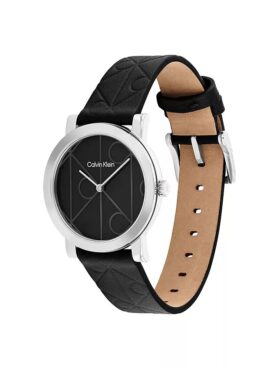 Reloj con esfera con emblema integral y correa de piel