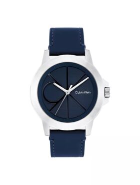 Reloj con esfera con emblema y correa de piel