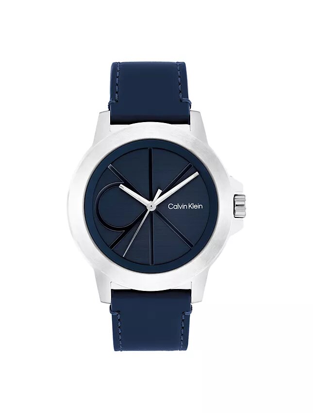 Reloj con esfera con emblema y correa de piel Reloj con esfera con emblema y correa de piel