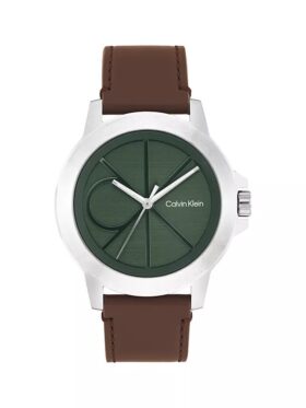 Reloj con esfera con emblema y correa de piel