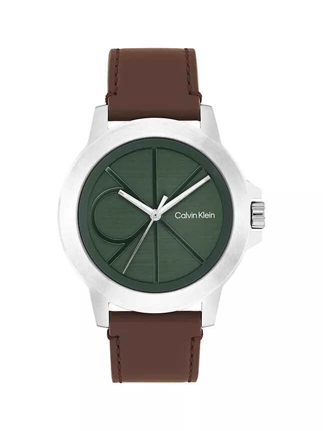 Reloj con esfera con emblema y correa de piel Reloj con esfera con emblema y correa de piel