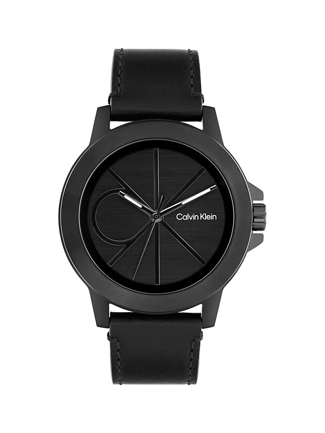 Reloj con esfera con emblema y correa de piel Reloj con esfera con emblema y correa de piel