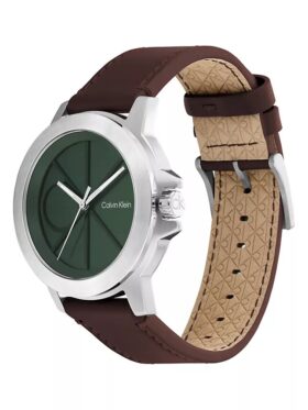 Reloj con esfera con emblema y correa de piel