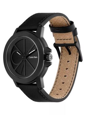 Reloj con esfera con emblema y correa de piel