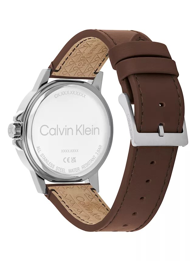 Reloj con esfera con emblema y correa de piel Reloj con esfera con emblema y correa de piel