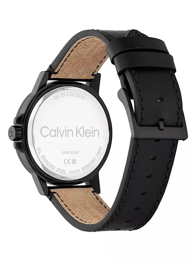 Reloj con esfera con emblema y correa de piel Reloj con esfera con emblema y correa de piel