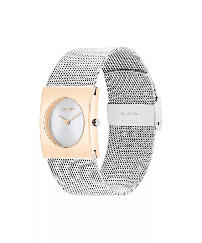 Reloj con esfera geométrica y brazalete de malla Reloj con esfera geométrica y brazalete de malla