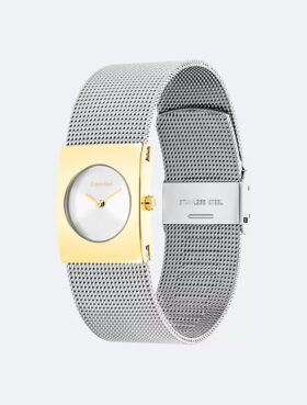 Reloj con esfera geométrica y brazalete de malla