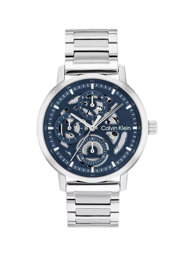Reloj multifunción con esfera expuesta y brazalete de eslabones Reloj multifunción con esfera expuesta y brazalete de eslabones