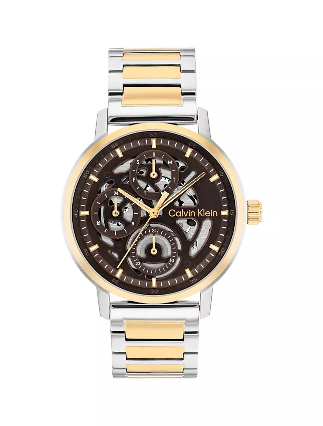 Reloj multifunción con esfera expuesta y brazalete de eslabones Reloj multifunción con esfera expuesta y brazalete de eslabones