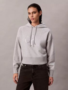 Sudadera con capucha holgada de felpa con Monogram de lentejuelas