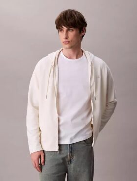 Sudadera con capucha holgada de mezcla de algodón bouclé