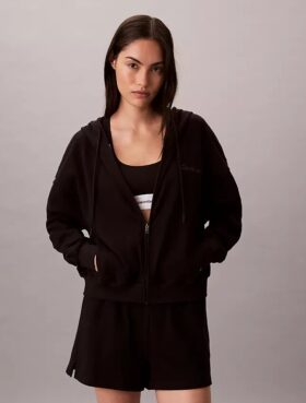 Sudadera con capucha y cremallera completa de jersey de algodón con logotipo