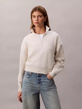 Sudadera de cuello alto con cremallera de un cuarto de longitud y logo de archivo