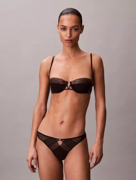 Sujetador balconette Unlined de encaje geométrico negro CK Black