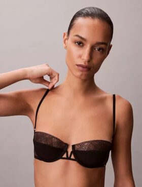 Sujetador balconette Unlined de encaje geométrico negro CK Black