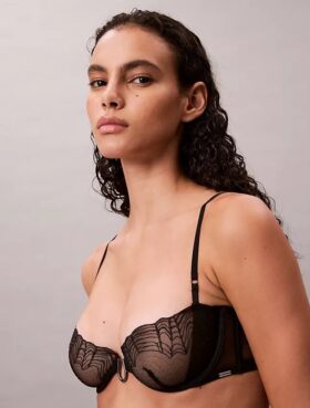 Sujetador balconette Unlined de encaje geométrico negro CK Black