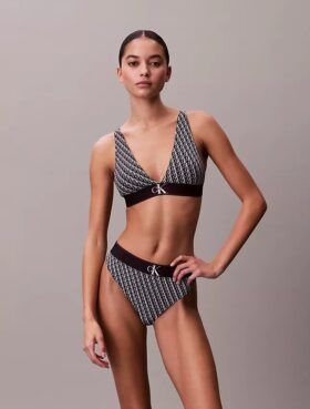 Sujetador Bralette triangular elástico de Microfiber con Monogram gráfico y forro ligero Sujetador Bralette triangular elástico de Microfiber con Monogram gráfico y forro ligero
