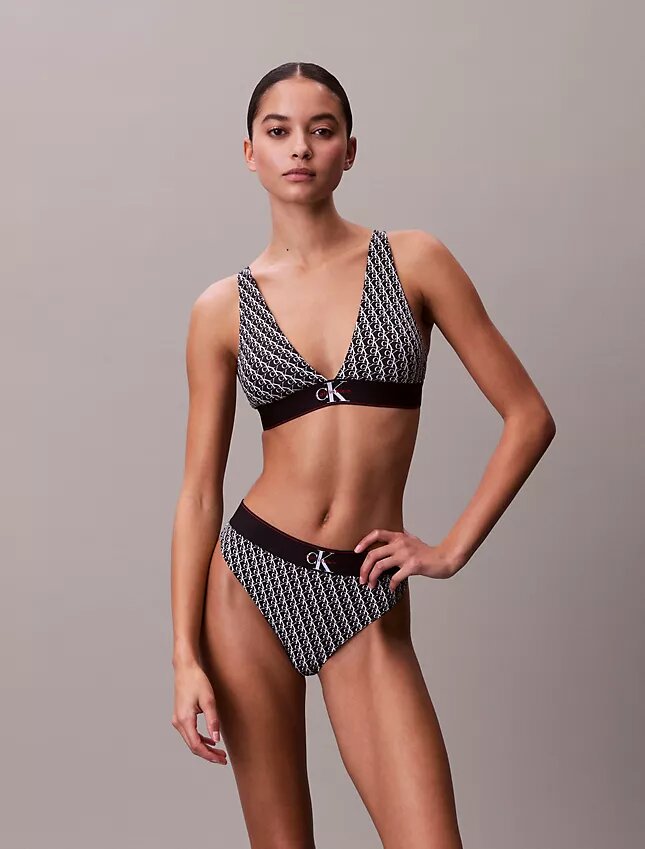 Sujetador Bralette triangular elástico de Microfiber con Monogram gráfico y forro ligero Sujetador Bralette triangular elástico de Microfiber con Monogram gráfico y forro ligero