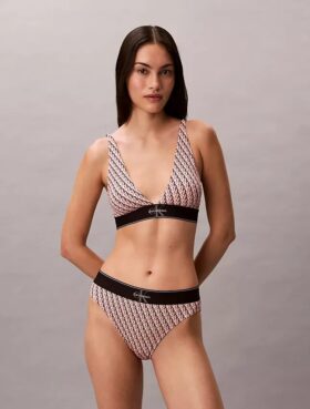 Sujetador Bralette triangular elástico de Microfiber con Monogram gráfico y forro ligero Sujetador Bralette triangular elástico de Microfiber con Monogram gráfico y forro ligero