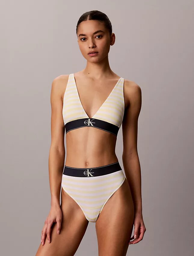 Sujetador Bralette triangular elástico de Microfiber con Monogram gráfico y forro ligero Sujetador Bralette triangular elástico de Microfiber con Monogram gráfico y forro ligero