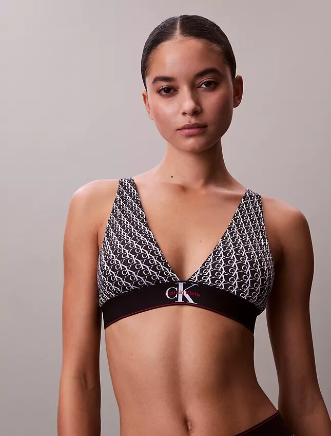 Sujetador Bralette triangular elástico de Microfiber con Monogram gráfico y forro ligero Sujetador Bralette triangular elástico de Microfiber con Monogram gráfico y forro ligero