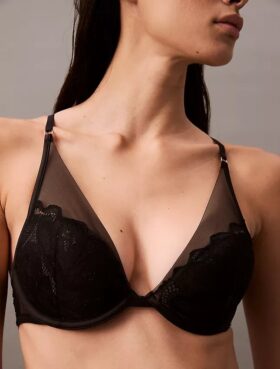Sujetador plonge de encaje floral negro CK Black
