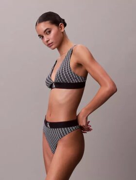 Tanga elástica de microfibra con monograma gráfico