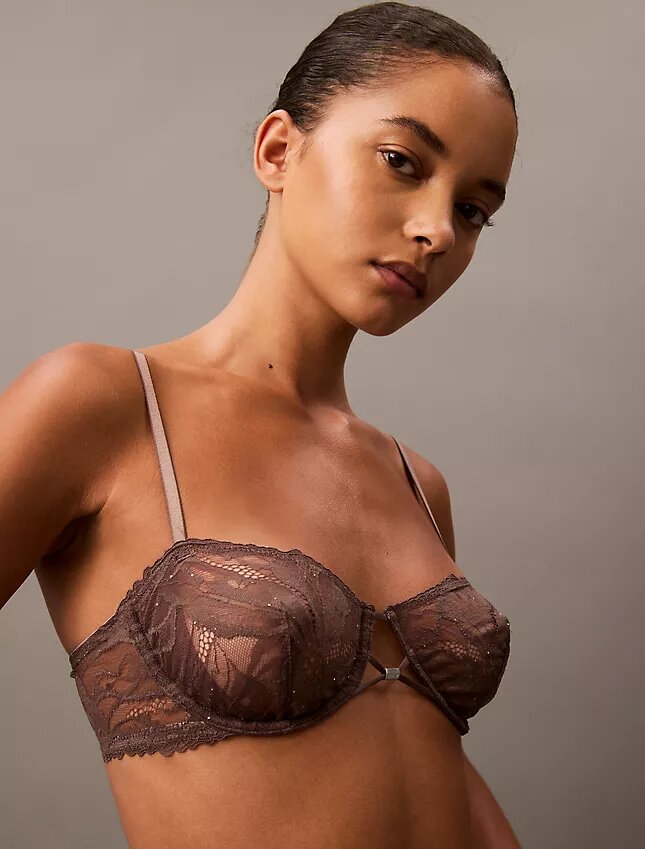 Unlined balconette bra with floral lace in black from CK Black Unlined balconette bra with floral lace in black from CK Black