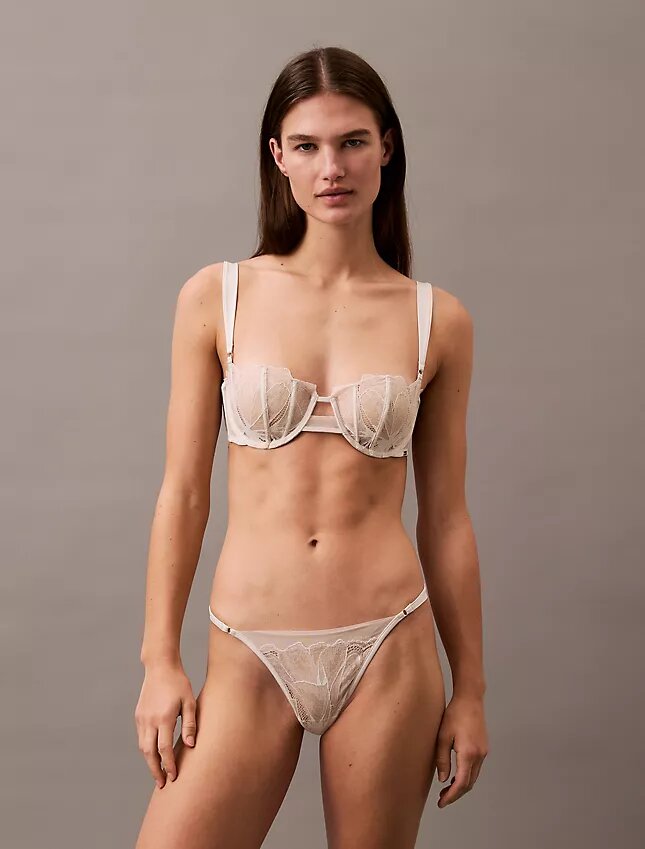 Unlined balconette bra with floral lace in black from CK Black Unlined balconette bra with floral lace in black from CK Black