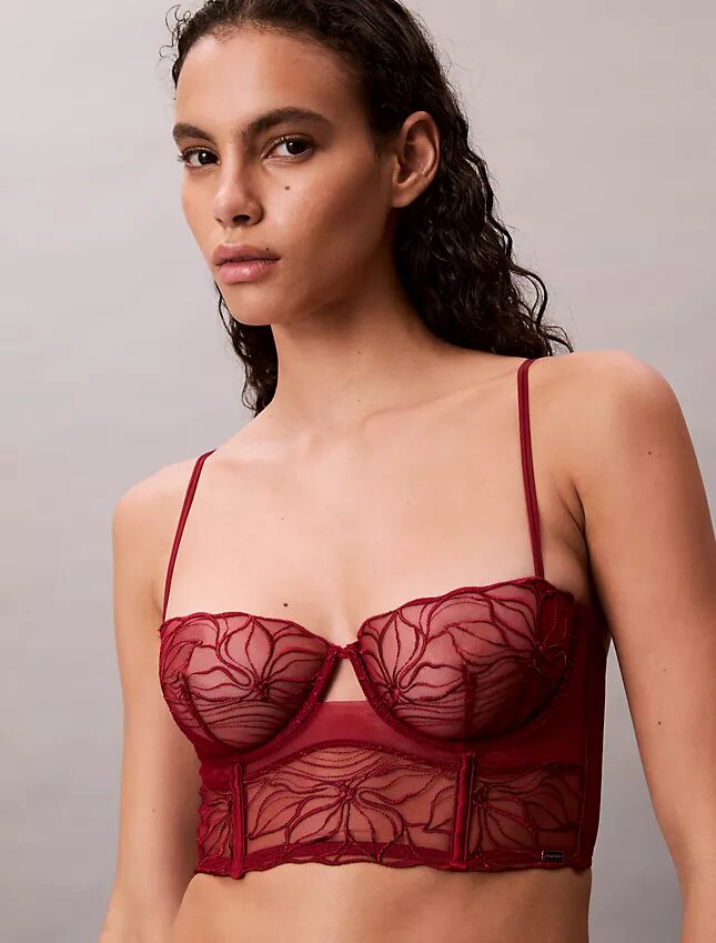 Unlined balconette bra with floral lace in black from CK Black Unlined balconette bra with floral lace in black from CK Black