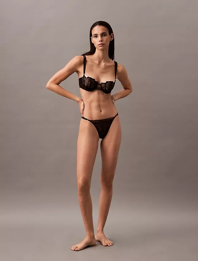 Unlined balconette bra with floral lace in black from CK Black Unlined balconette bra with floral lace in black from CK Black