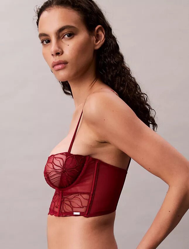Unlined balconette bra with floral lace in black from CK Black Unlined balconette bra with floral lace in black from CK Black