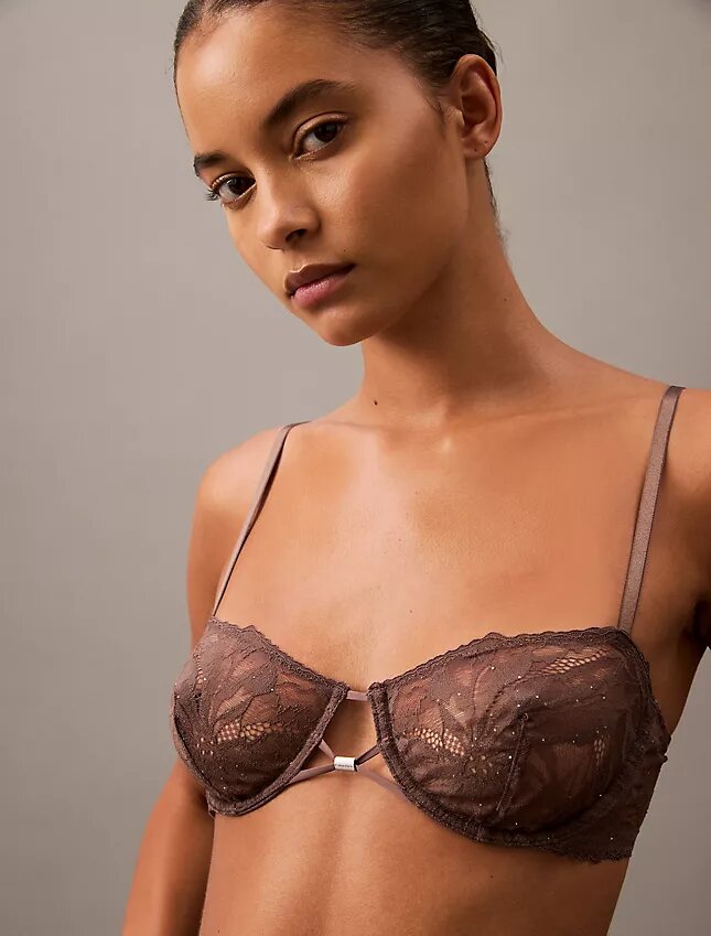 Unlined balconette bra with floral lace in black from CK Black Unlined balconette bra with floral lace in black from CK Black