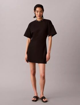 Vestido camiseta de punto interlock con ribete y logotipo