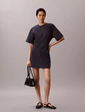 Vestido camiseta de punto interlock con ribete y logotipo