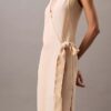 Vestido cruzado midi de rayas fluidas Vestido cruzado midi de rayas fluidas
