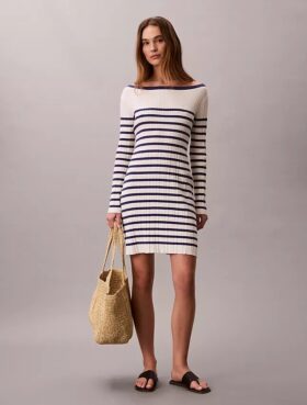 Vestido de manga larga a rayas con canalé
