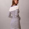 Vestido de manga larga a rayas con canalé Vestido de manga larga a rayas con canalé