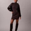 Vestido de punto acanalado de mezcla de lana merino y lurex