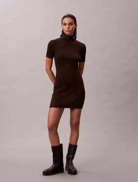 Vestido de punto acanalado de mezcla de lana merino y lurex