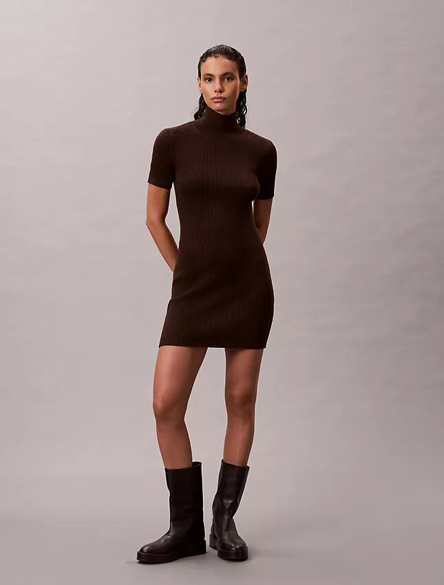 Vestido de punto acanalado de mezcla de lana merino y lurex Vestido de punto acanalado de mezcla de lana merino y lurex